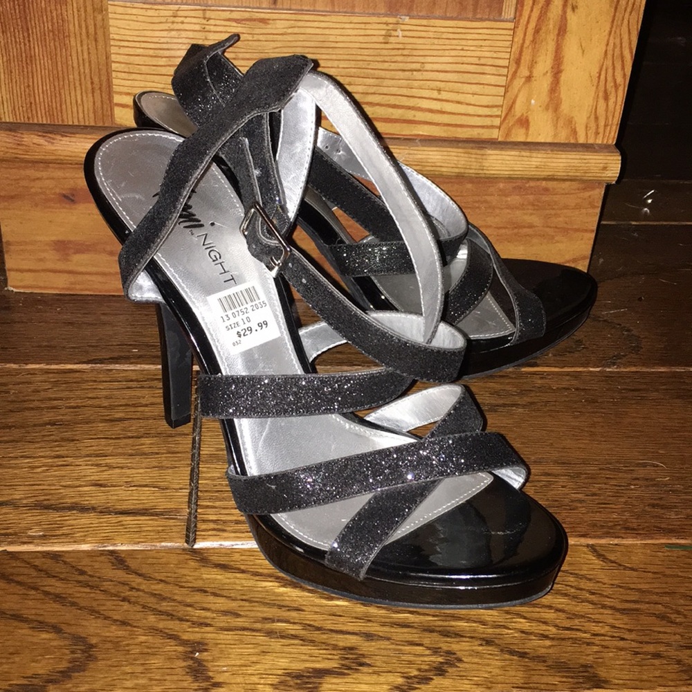 Black sparkle strappy heels